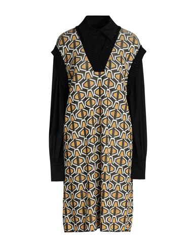 Frase Francesca Severi Woman Midi Dress Mustard Size 10 Viscose, Virgin Wool, Polyester, Metallic Fi In Yellow