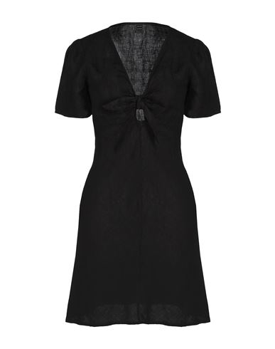 Shop 8 By Yoox Linen S/sleeve Mini Dress Woman Mini Dress Black Size 10 Linen
