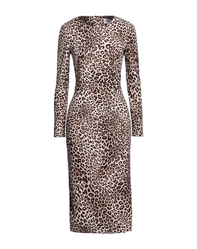 Berna Woman Midi Dress Beige Size 6 Polyester, Elastane