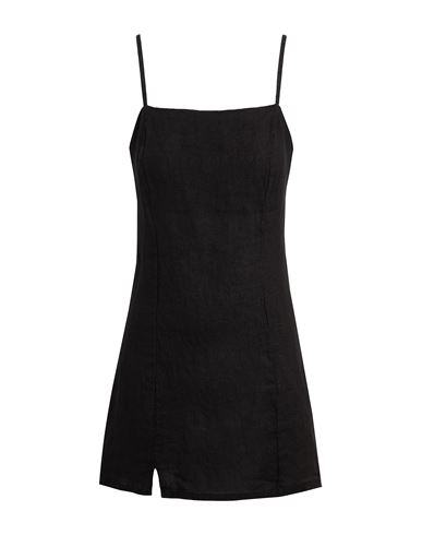8 By Yoox Linen Slip Mini Dress Woman Short Dress Black Size 12 Linen