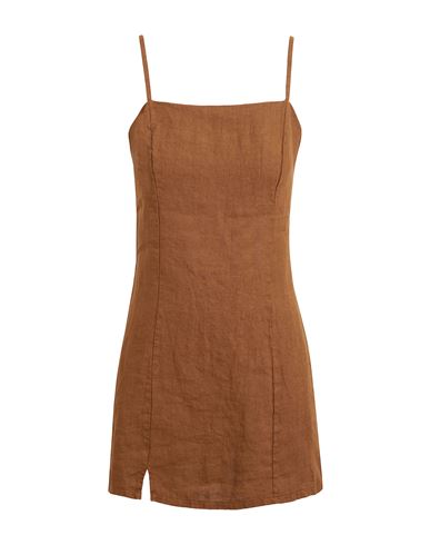 8 By Yoox Linen Slip Mini Dress Woman Short Dress Brown Size 12 Linen