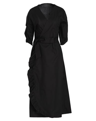 8 By Yoox Organic Cotton Frilled Maxi Dress Woman Midi Dress Black Size 12 Cotton