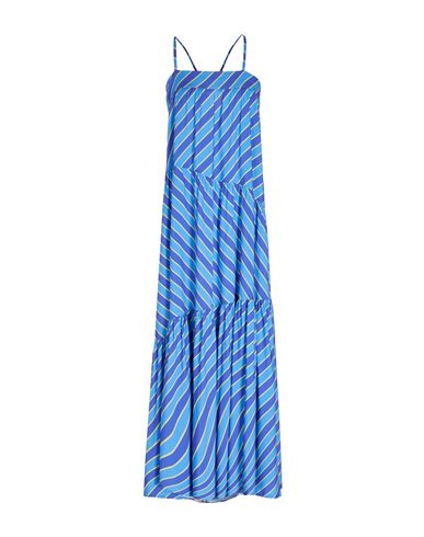 8 By Yoox Printed Spaghetti Maxi Dress Woman Long Dress Blue Size 12 Viscose