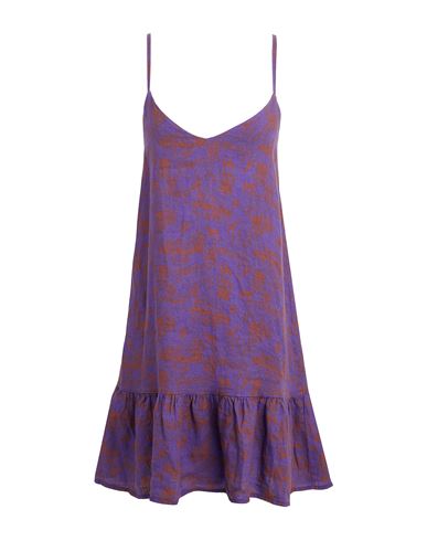 8 By Yoox Printed Linen Slip Mini Dress Woman Short Dress Purple Size 12 Linen