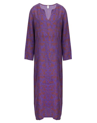 8 By Yoox Printed Linen V-neck Maxi Dress Woman Long Dress Purple Size 12 Linen