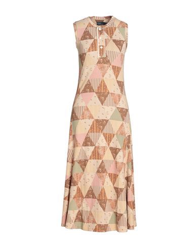 Polo Ralph Lauren Woman Midi Dress Beige Size M Cotton, Modal, Elastane