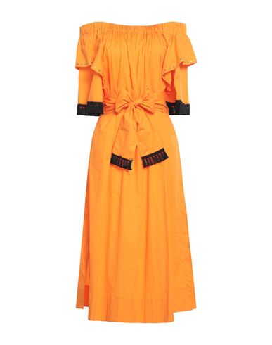 Shop Clips Woman Midi Dress Orange Size 10 Cotton, Polyamide, Elastane