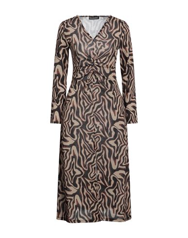 Vanessa Scott Woman Midi Dress Camel Size L Polyester, Metallic Fiber, Elastane In Beige