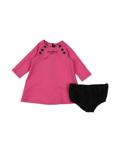 Balmain Newborn Girl Baby Dress Fuchsia Size 3 Viscose, Polyamide, Elastane In Pink