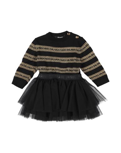 Balmain Newborn Girl Baby Dress Black Size 3 Polyamide, Cotton, Cashmere, Metallic Fiber