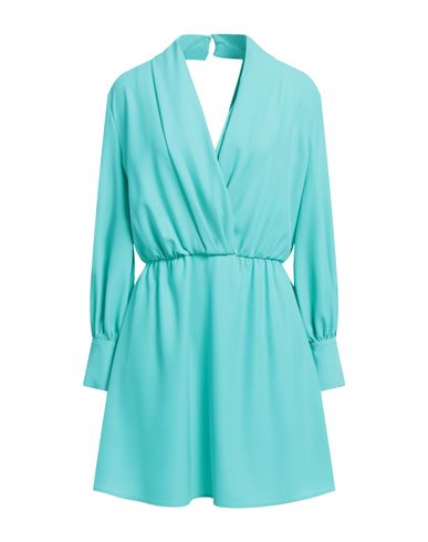 VICOLO VICOLO WOMAN MINI DRESS TURQUOISE SIZE M POLYESTER, ELASTANE