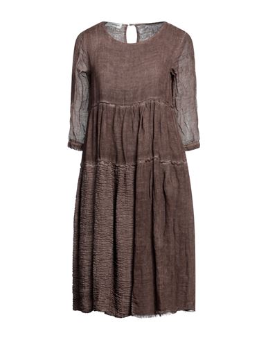 Un-namable Woman Midi Dress Cocoa Size 6 Linen, Cotton, Viscose In Brown