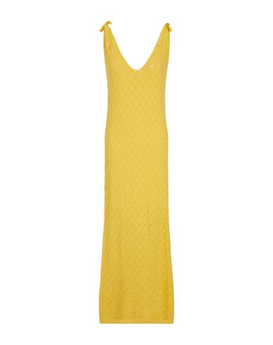8 By Yoox Honeycomb Knitted Long Dress Woman Maxi Dress Yellow Size Xl Viscose, Polyester