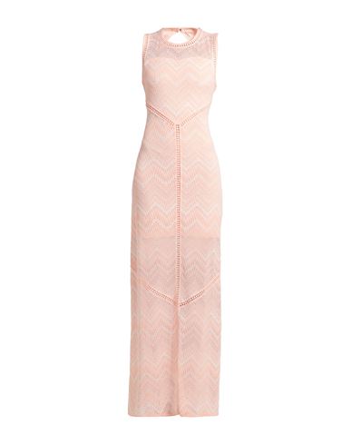 Guess Woman Maxi Dress Salmon Pink Size L Cotton, Modal, Elastane