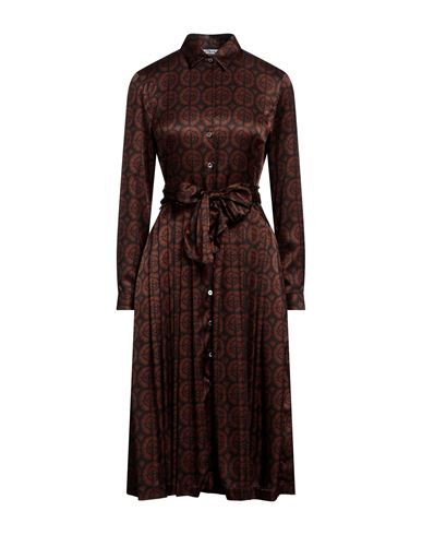 Caliban Woman Midi Dress Dark Brown Size 10 Polyamide, Silk, Elastane