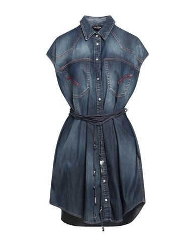 Dondup Woman Mini Dress Blue Size 8 Cotton, Elastane