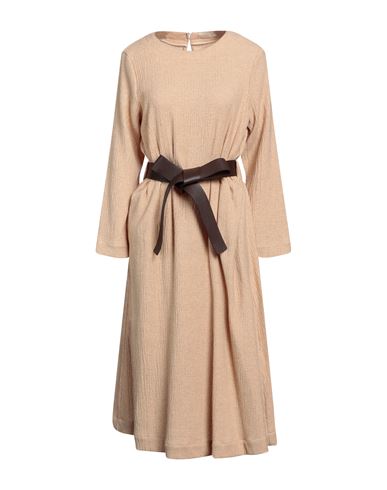 Momoní Woman Midi Dress Sand Size 8 Virgin Wool, Polyester, Viscose, Polyamide, Elastane In Beige