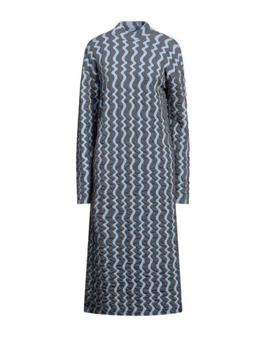 Rus Woman Midi Dress Azure Size L Organic Cotton, Merino Wool, Polyamide In Blue
