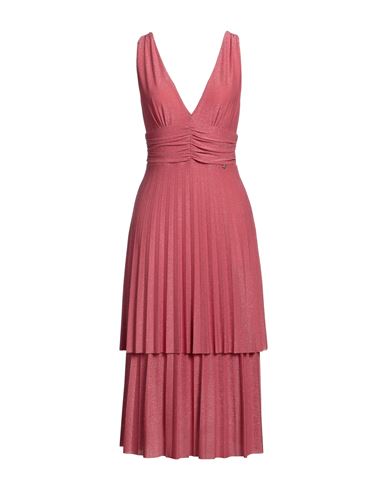 Liu •jo Woman Midi Dress Coral Size 8 Viscose, Polyester, Polyamide, Elastane In Red