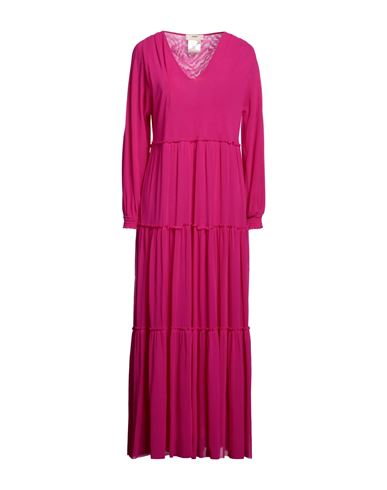 Shop Fuzzi Woman Maxi Dress Fuchsia Size M Polyamide In Pink