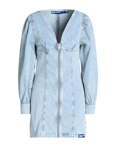Karl Lagerfeld Jeans Klj Puff Slv Bustier Dress Woman Mini Dress Blue Size M Cotton, Organic Cotton