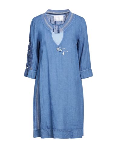 Elisa Cavaletti By Daniela Dallavalle Woman Mini Dress Blue Size 6 Linen, Viscose, Elastane, Cotton,