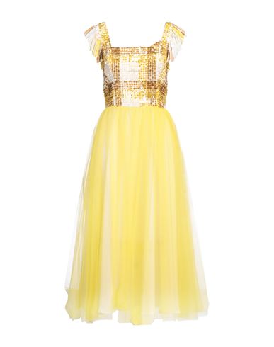 Elisabetta Franchi Woman Midi Dress Yellow Size 2 Polyester, Viscose, Polyamide, Plastic