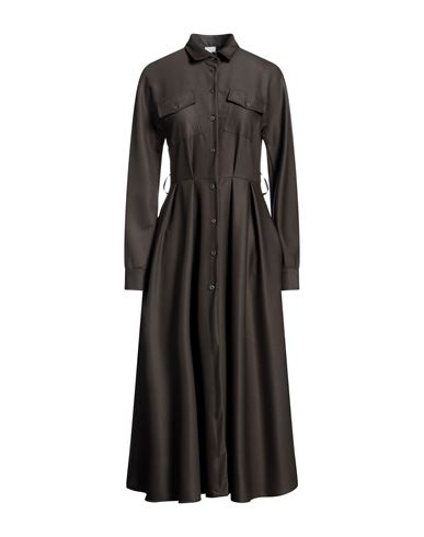 Shop Eleonora Stasi Woman Midi Dress Khaki Size 12 Polyester, Viscose, Elastane In Beige