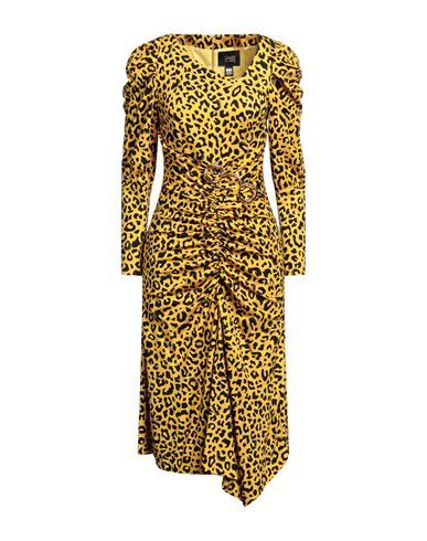 Cavalli Class Woman Midi Dress Yellow Size 12 Viscose, Elastane