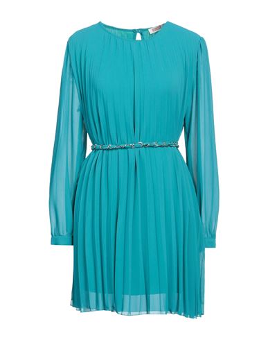 Kontatto Woman Mini Dress Turquoise Size M Polyester, Viscose, Elastane In Blue