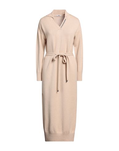 Peserico Woman Midi Dress Beige Size 6 Virgin Wool, Silk, Cashmere