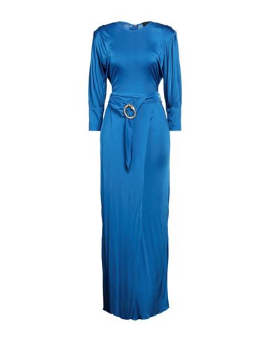 Cavalli Class Woman Long Dress Bright Blue Size 8 Viscose