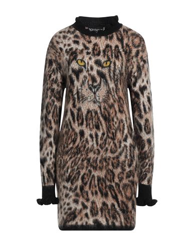 Boutique Moschino Woman Mini Dress Camel Size 14 Acrylic, Polyamide, Mohair Wool, Virgin Wool, Elast In Animal Print