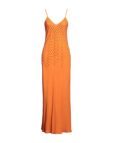 Erika Cavallini Woman Maxi Dress Orange Size 6 Acetate, Silk