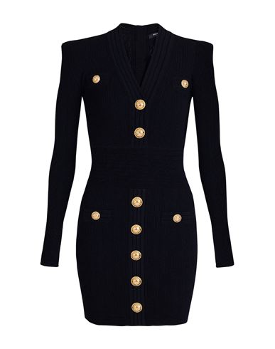 Balmain Mini Black Dress With Golden Buttons In Stretch Viscose Woman In Black