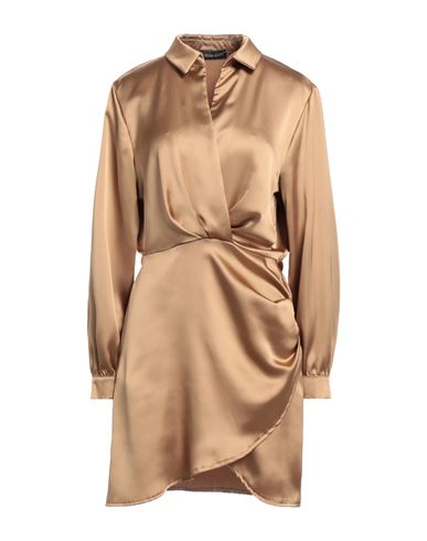 Shop Vanessa Scott Woman Mini Dress Camel Size M Polyester In Beige