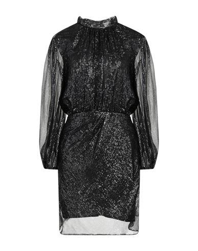 Maje Woman Mini Dress Black Size 10 Silk, Metallic Fiber