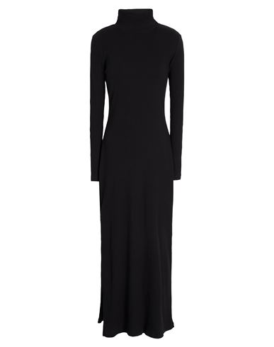8 By Yoox Ribbed High-neck Open Back Maxi Dress Woman Maxi Dress Black Size Xxl Organic Cotton, Elas