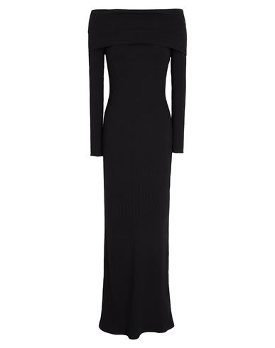 8 By Yoox Ribbed Off-shoulder Maxi Dress Woman Maxi Dress Black Size Xl Organic Cotton, Elastane