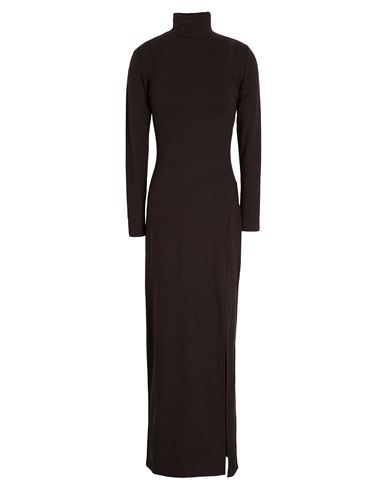 8 By Yoox Layered High-neck L/sleeves Maxi Dress W/ Front Split Woman Maxi Dress Dark Brown Size Xxl