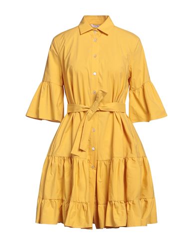 Caliban Woman Mini Dress Ocher Size 4 Cotton, Elastane In Yellow