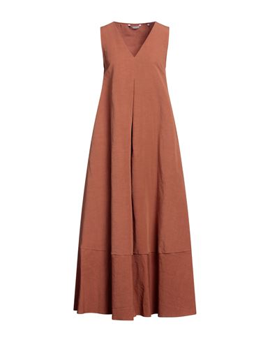 Caliban Woman Maxi Dress Brown Size 2 Linen, Cotton
