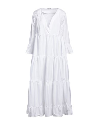 Caliban Woman Midi Dress White Size 8 Cotton, Polyamide, Elastane
