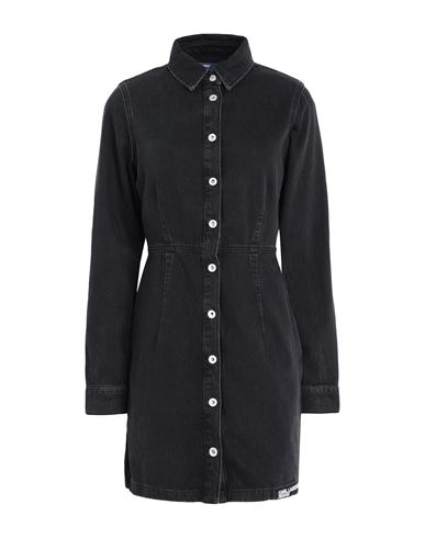 Karl Lagerfeld Jeans Klj Darted Denim Shirt Dress Woman Mini Dress Black Size L Organic Cotton, Cott