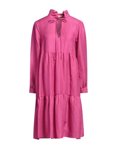 120% Lino Woman Midi Dress Fuchsia Size 4 Linen, Cupro In Pink