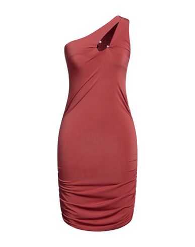 Angela Mele Milano Woman Mini Dress Brick Red Size L Viscose, Polyester, Elastane