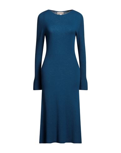 120% Lino Woman Midi Dress Blue Size Xs Cashmere, Virgin Wool