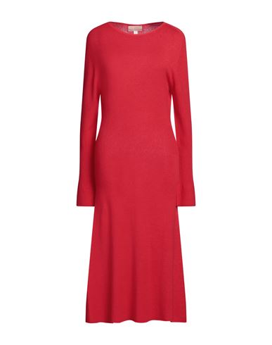 120% Lino Woman Midi Dress Red Size Xs Cashmere, Virgin Wool