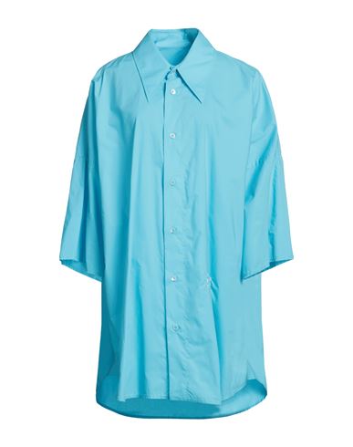 Mm6 Maison Margiela Woman Mini Dress Turquoise Size L Cotton In Blue
