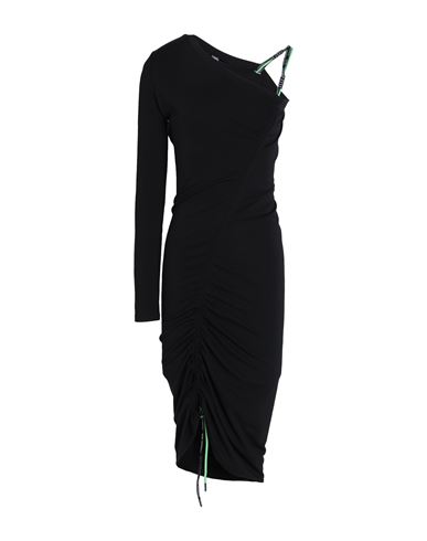 Shop Karl Lagerfeld Cord Detail Jersey Dress Woman Midi Dress Black Size L Viscose, Polyester, Elastane